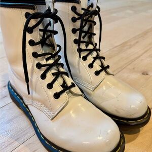 Dr. Martens white patent leather boots
